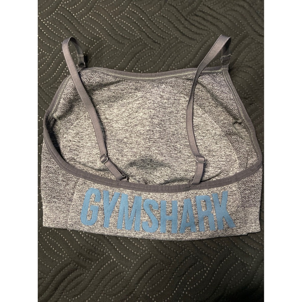 Gymshark Vital Seamless Sports Bra Grey Marl Blue Logo Small Adjustable Straps